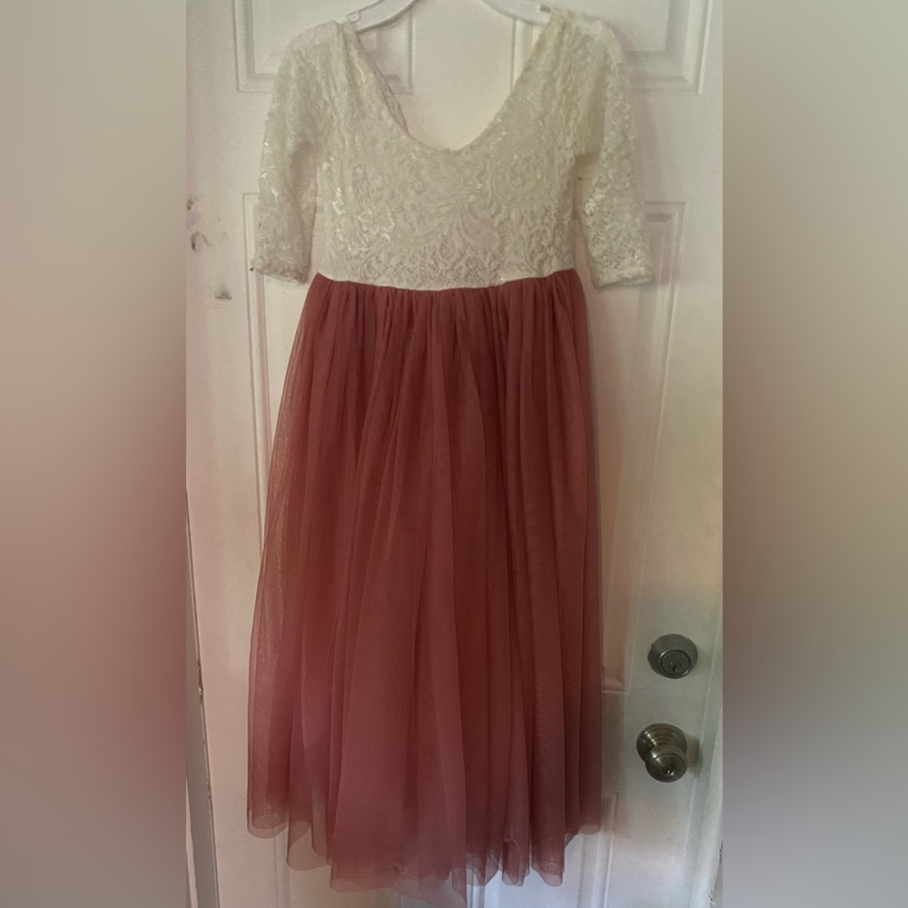 Boutique Dress, Flower Girl, Lace and Dusty Rose